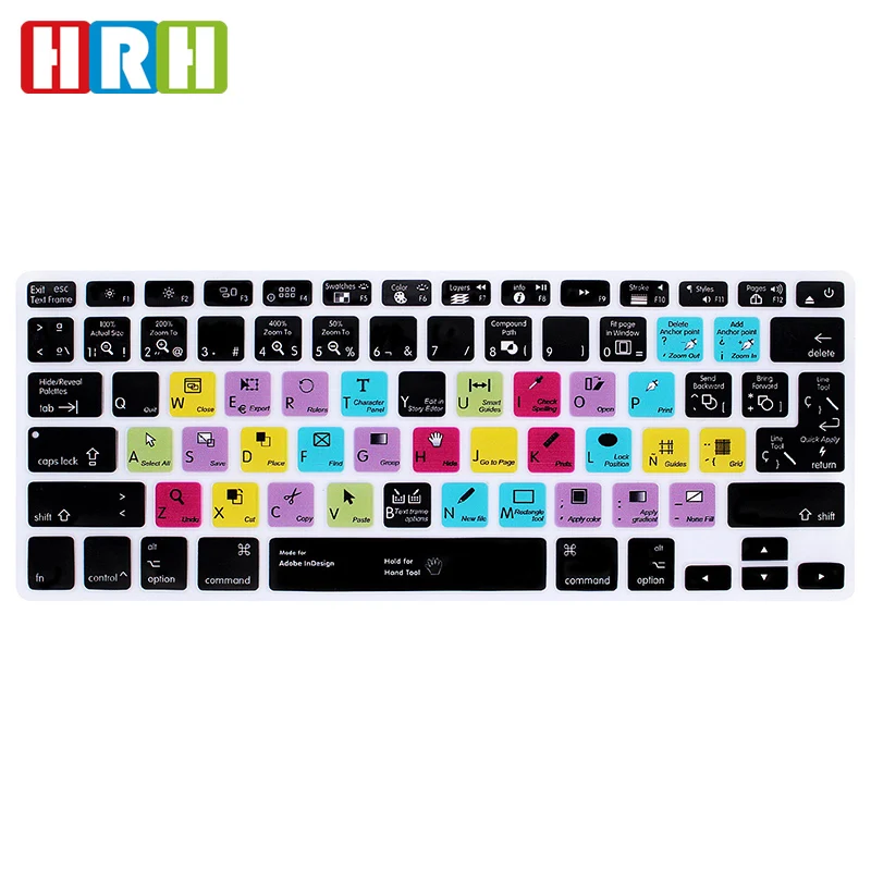 HRH InDesign Spanish Hotkey Shortcuts Silicone Keyboard Cover Protector Keypad Skin For Mac Air Pro Retina 13"15"17" EU/US
HRH InDesign Spanish Hotkey Shortcuts Silicone Keyboard Cover Protector Keypad Skin For Mac Air Pro Retina 13"15"17" EU/US