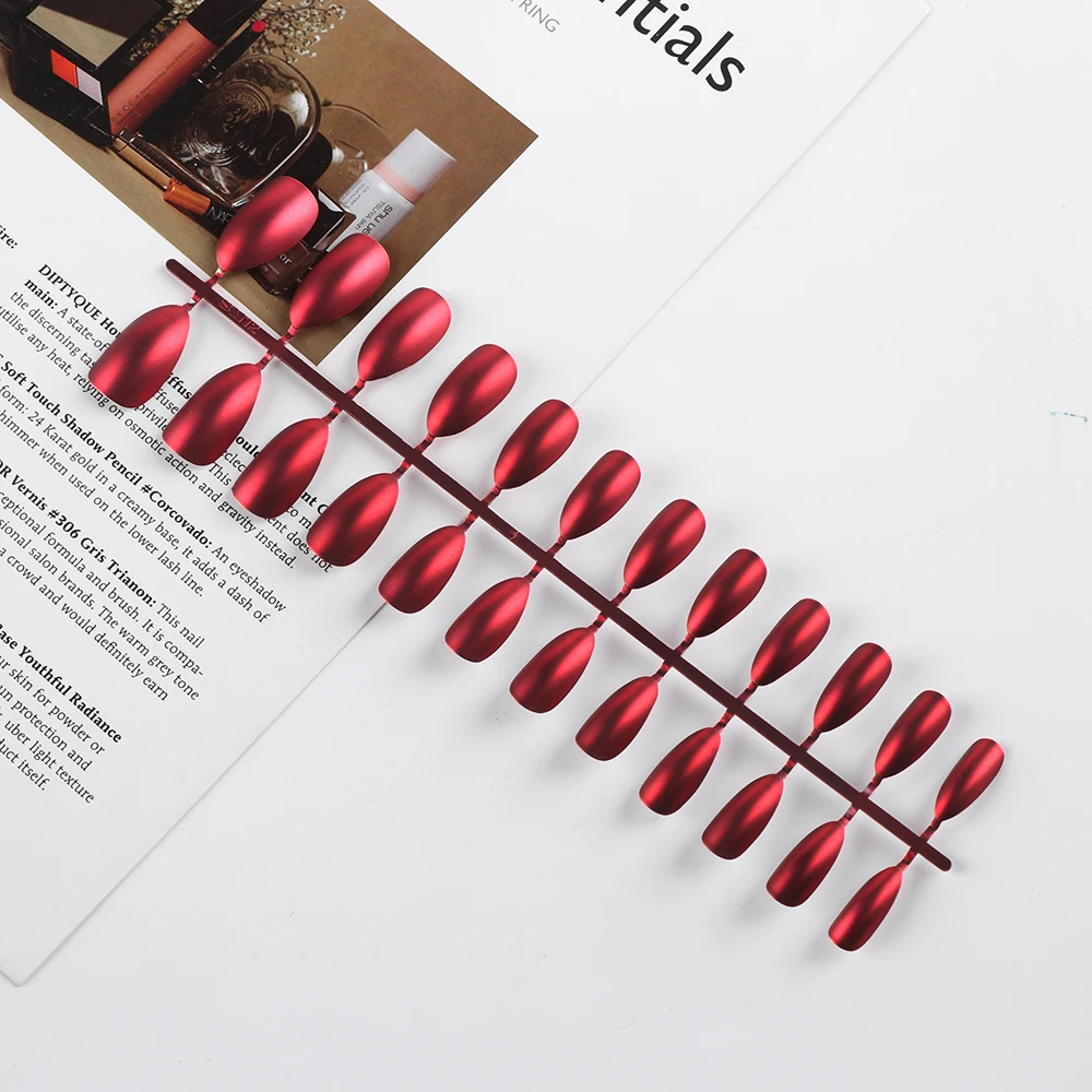 24Pcs Soft Artificial False Nails Pointed Sharp Candy Red Fake Nails for Daily Wear Fake Sticker Extension Nail Art Tools
24Pcs Soft Artificial False Nails Pointed Sharp Candy Red Fake Nails for Daily Wear Fake Sticker Extension Nail Art Tools