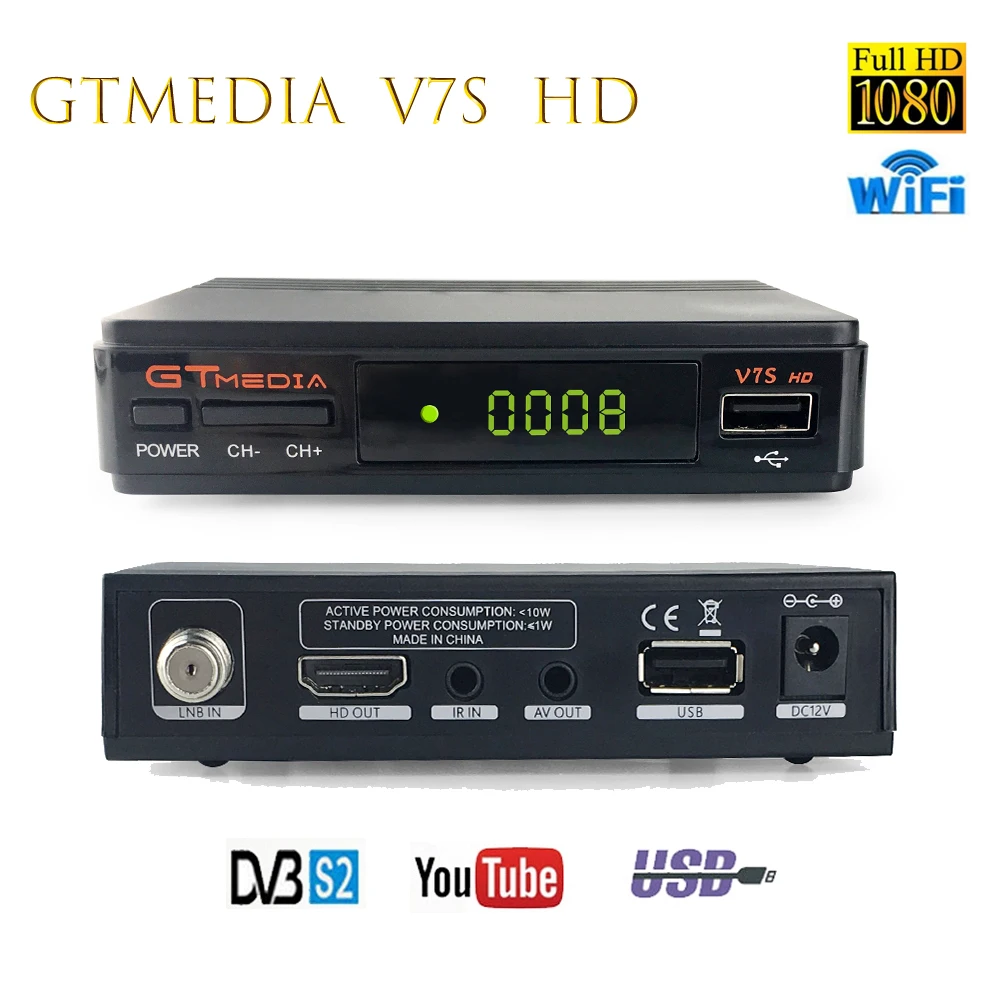 FTA DVB-S2 Gtmedia V7S Digital Satellite TV Receiver Full HD 1080P Decoder With USB WIFI Dongle FreeSat V7 Support Europe Cline
FTA DVB-S2 Gtmedia V7S Digital Satellite TV Receiver Full HD 1080P Decoder With USB WIFI Dongle FreeSat V7 Support Europe Cline