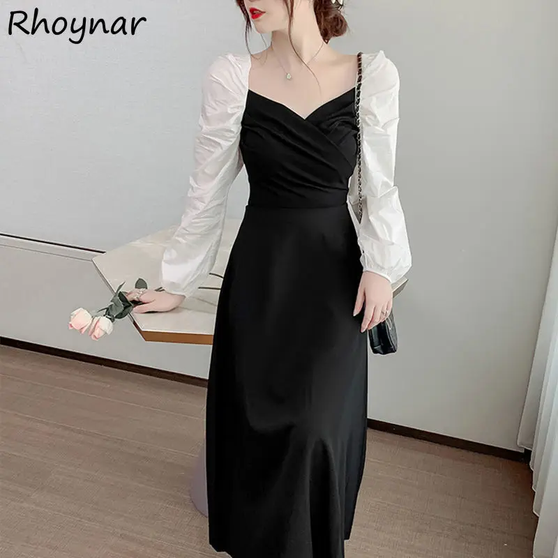 

Long Sleeve Dress Women French Temperament Tunic A-line Party Vintage Frock Autumn Popular College All-match Elegant Casual Chic