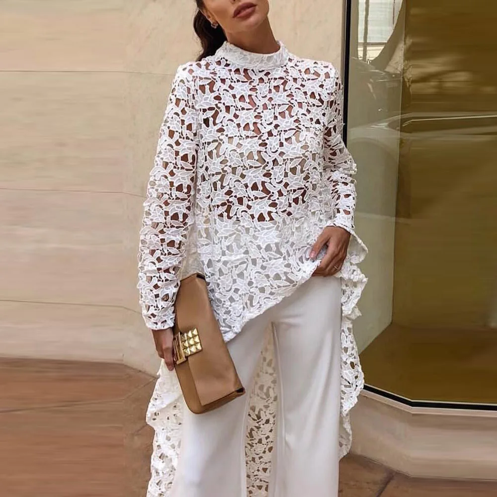 Hollow Out Women Spring Sheer Tops Asymmetric Long Blouse 2020 Long Sleeve Crochet Ladies Elegant Lace White Shirt Femme Blusas
Hollow Out Women Spring Sheer Tops Asymmetric Long Blouse 2020 Long Sleeve Crochet Ladies Elegant Lace White Shirt Femme Blusas