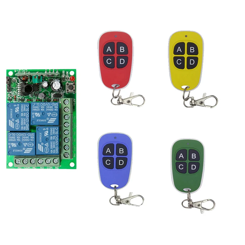 315 433 MHz Universal Wireless Remote Control Switch DC 12V 4CH Relay Receiver Module With 4 Channel RF Remote Transmitter
315 433 MHz Universal Wireless Remote Control Switch DC 12V 4CH Relay Receiver Module With 4 Channel RF Remote Transmitter