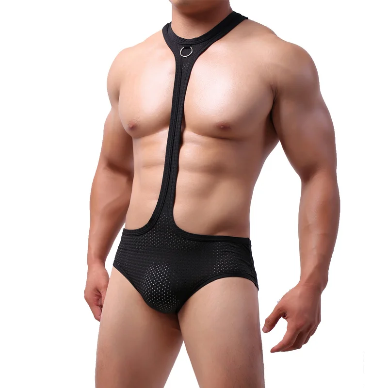 Сексуальное мужское нижнее белье Jockstrap Сетчатое боди с лямкой на шее трико