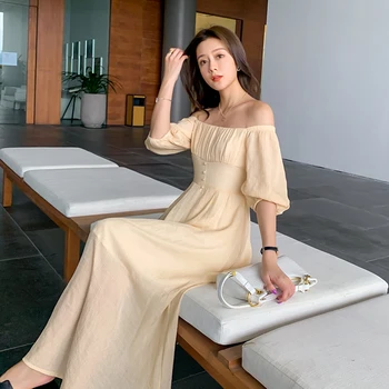 Summer new vintage French girl party to bring a word dress long skirt platycodon in the waist
Summer new vintage French girl party to bring a word dress long skirt platycodon in the waist