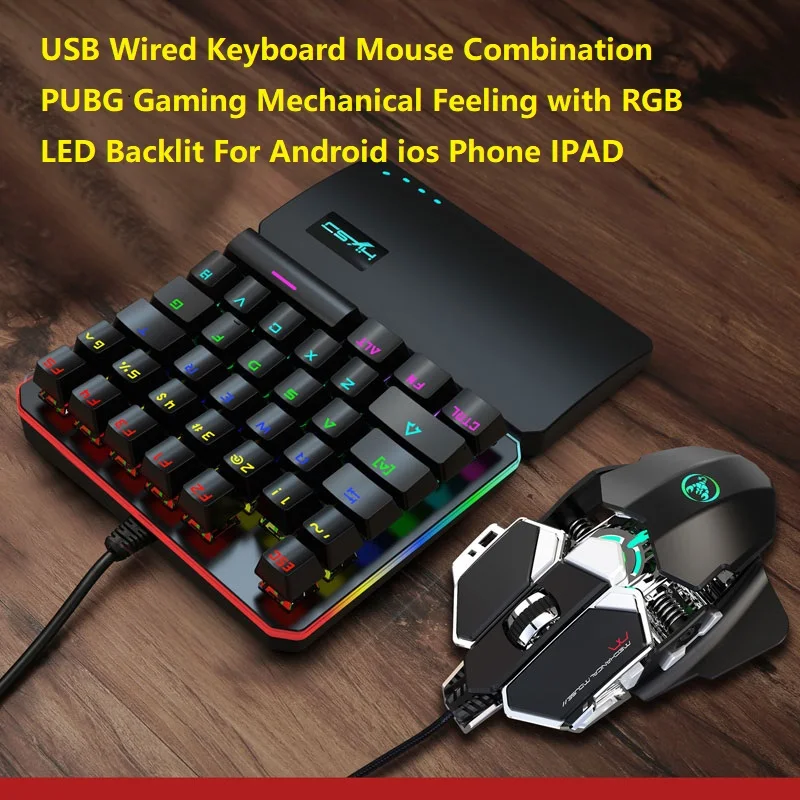Metal USB Wired Keyboard Mouse Set PUBG Gaming 6400DPI Mechanical Feeling with RGB LED Backlit For Android ios Phone IPAD
Metal USB Wired Keyboard Mouse Set PUBG Gaming 6400DPI Mechanical Feeling with RGB LED Backlit For Android ios Phone IPAD