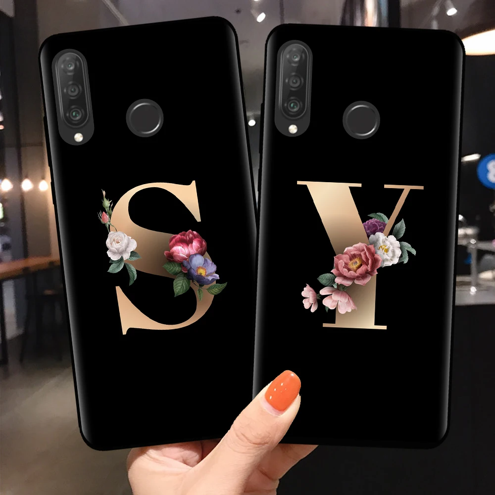 Custom name Letter Monogram Black Silicone Phone Case For Huawei P10 P20 P30 Lite Pro Cover flower Case For Huawei P30Lite Shell
Custom name Letter Monogram Black Silicone Phone Case For Huawei P10 P20 P30 Lite Pro Cover flower Case For Huawei P30Lite Shell