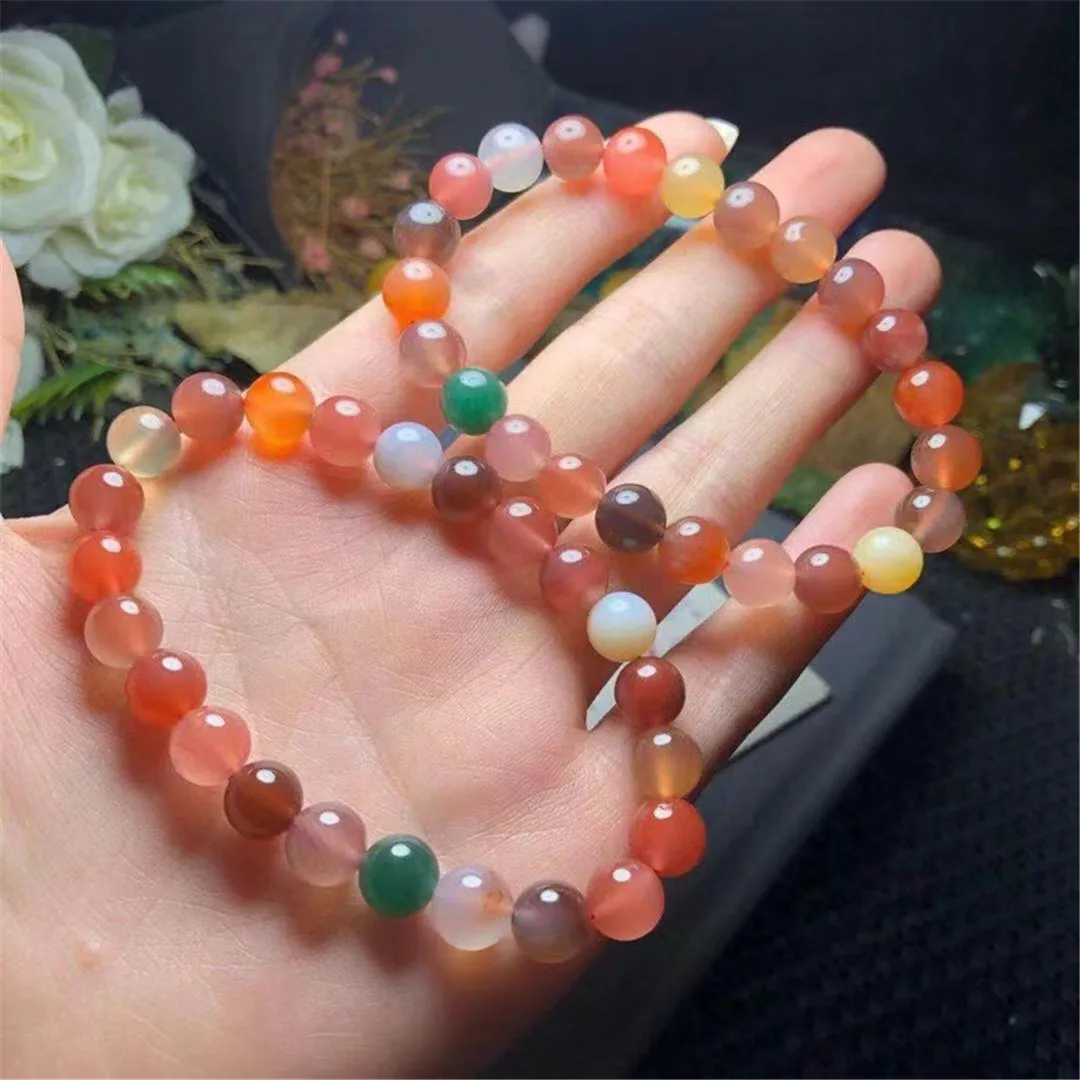 

8mm Top Natural Salt Agate Bracelet Jewelry For Women Men Healing Love Gift Stone Beads Gemstone Colorful Crystal Strands AAAAA