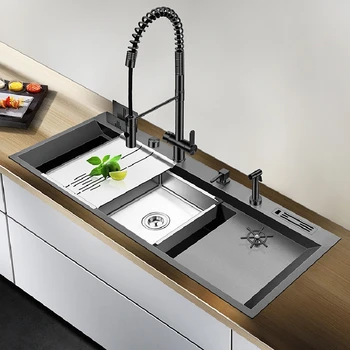 Asras 11850NT Black Nano Large Kitchen Sink Set with Multi-Functional Pullout Faucet SUS304 Stainless Steel Sink with Cup Rinser
Asras 11850NT Black Nano Large Kitchen Sink Set with Multi-Functional Pullout Faucet SUS304 Stainless Steel Sink with Cup Rinser