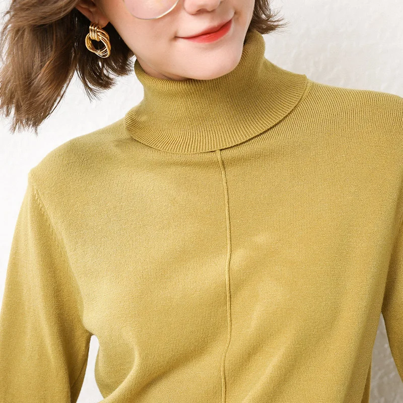 

LHZSYY 2019Autumn Winter New Women' Knitted Turtleneck Sweater Solid Color Loose Bottoming shirt Soft Wild blouse Knit Pullovers