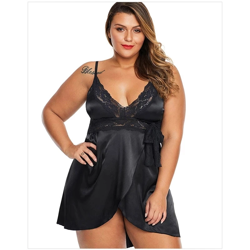 Plus Size Woman Lace Satin Nightdress Set Female Sleeveless V Neck Lingerie Dress + Thong Night Clothes XL-5XL
Plus Size Woman Lace Satin Nightdress Set Female Sleeveless V Neck Lingerie Dress + Thong Night Clothes XL-5XL