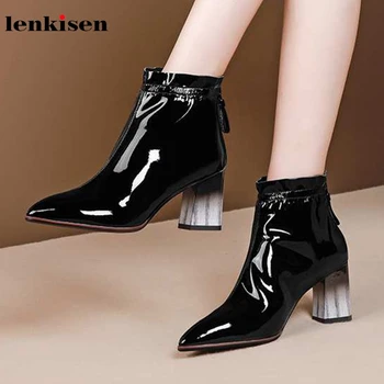 Lenkisen fashion genuine leather concise style pointed toe high heels pleated daily wear winter women warm zip ankle boots L71 
Lenkisen fashion genuine leather concise style pointed toe high heels pleated daily wear winter women warm zip ankle boots L71