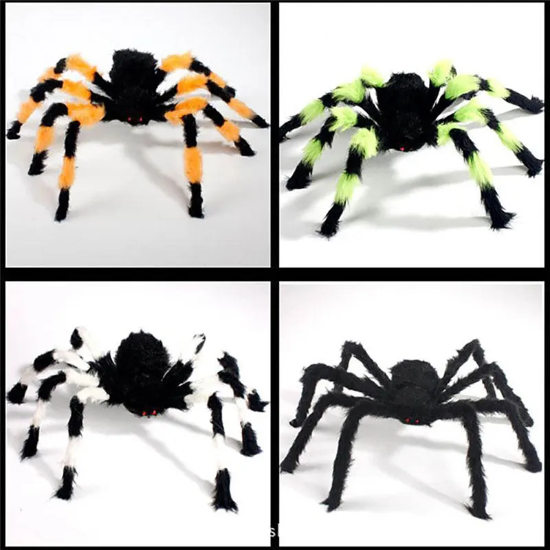 

Hot Sale 75cm Random Color Halloween Supplies Props Bar Decorations Colorful Whole Black Plush Spider Decoration Supplies