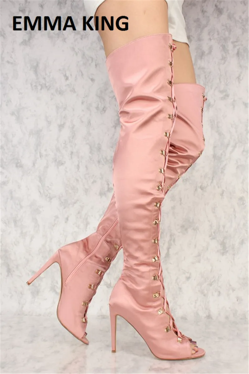 Lace Up Front Thigh High Boots Satin Material Pink Over the Knee Boots Sexy Female Autumn Spring Lady Thigh High Boots 2019
Lace Up Front Thigh High Boots Satin Material Pink Over the Knee Boots Sexy Female Autumn Spring Lady Thigh High Boots 2019