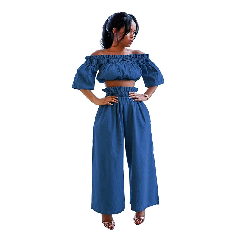 Fashion 2pcs Women Sweatsuit Set New Exposed Navel Ruffled Short-sleeved Trousers Denim Suit Female Two Piece Pants Set Women
Fashion 2pcs Women Sweatsuit Set New Exposed Navel Ruffled Short-sleeved Trousers Denim Suit Female Two Piece Pants Set Women