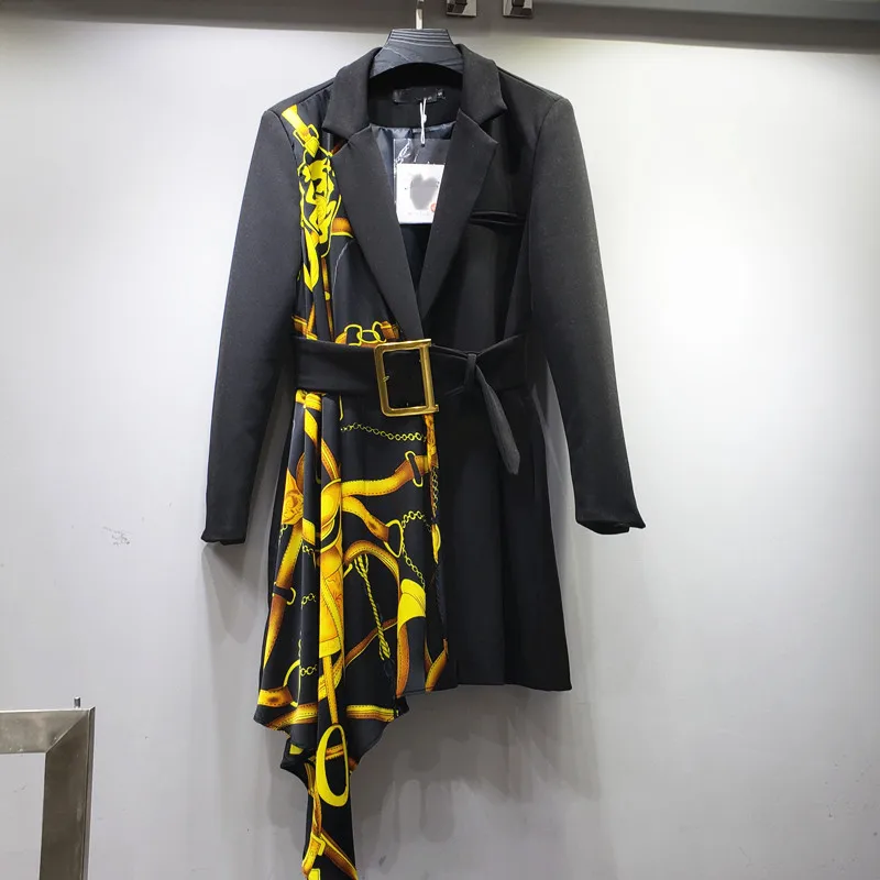 Printed Chiffon Scarf Stitching Black Suit Jacket Women New Autumn Slim Medium Long Suit Balzer Coat Lady's Outwear
Printed Chiffon Scarf Stitching Black Suit Jacket Women New Autumn Slim Medium Long Suit Balzer Coat Lady's Outwear