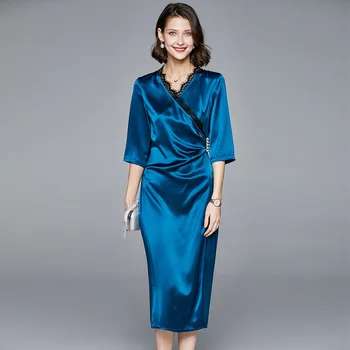 Summer Soft Acetate Stain Dress Sexy Lace Midi Warp Dresses Elegant Blue Ladies High Quality Clothes Chic Slim Party sukienki za
Summer Soft Acetate Stain Dress Sexy Lace Midi Warp Dresses Elegant Blue Ladies High Quality Clothes Chic Slim Party sukienki za