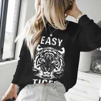Autumn and winter new hot sell tiger head print T-shirt for lady long sleeve round neck tops
Autumn and winter new hot sell tiger head print T-shirt for lady long sleeve round neck tops