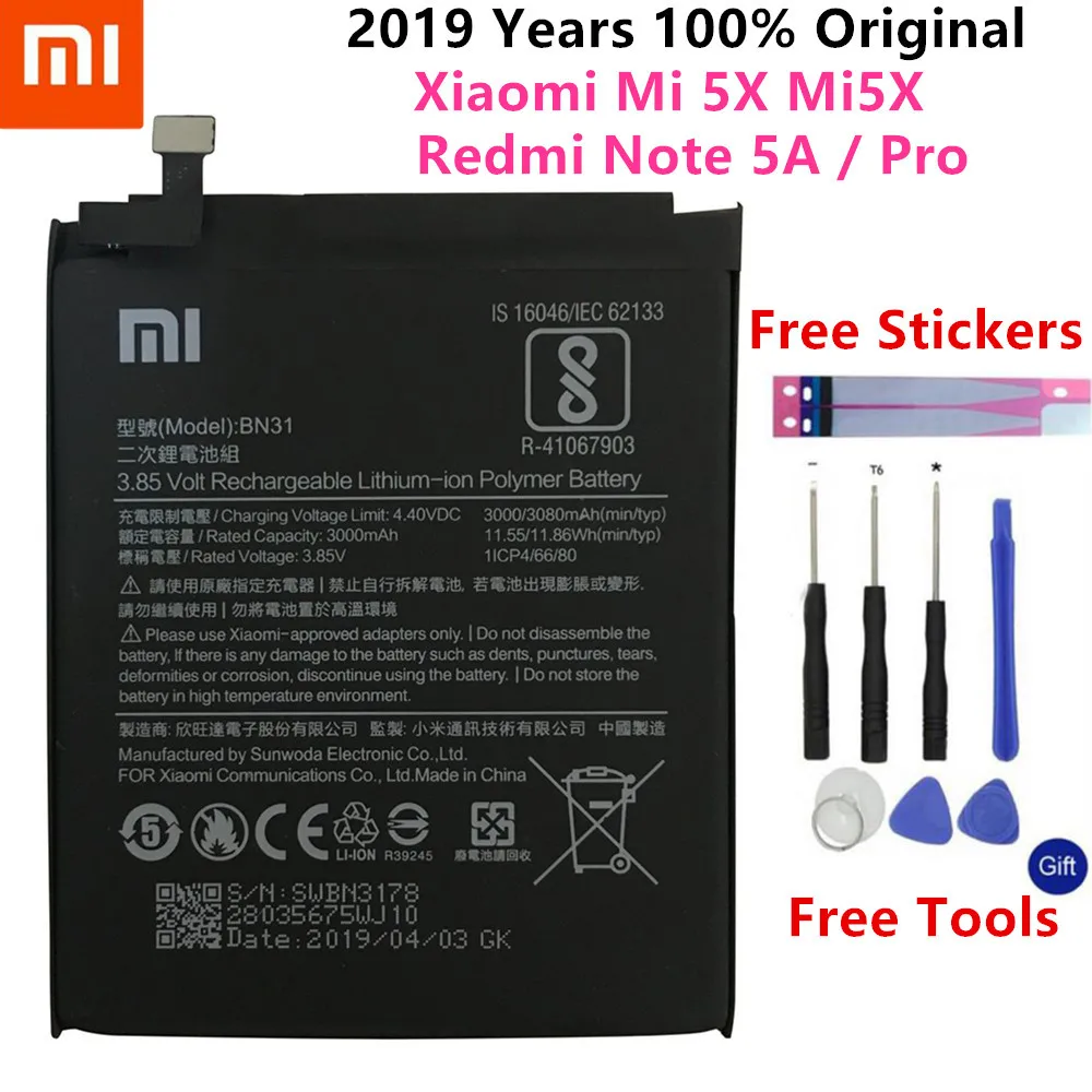 100% Original 3080mAh BN31 Battery with Temperature sensor For Xiaomi Mi 5X Mi5X \ Redmi Note 5A 5A pro Mobile Phone Batteries
100% Original 3080mAh BN31 Battery with Temperature sensor For Xiaomi Mi 5X Mi5X \ Redmi Note 5A 5A pro Mobile Phone Batteries