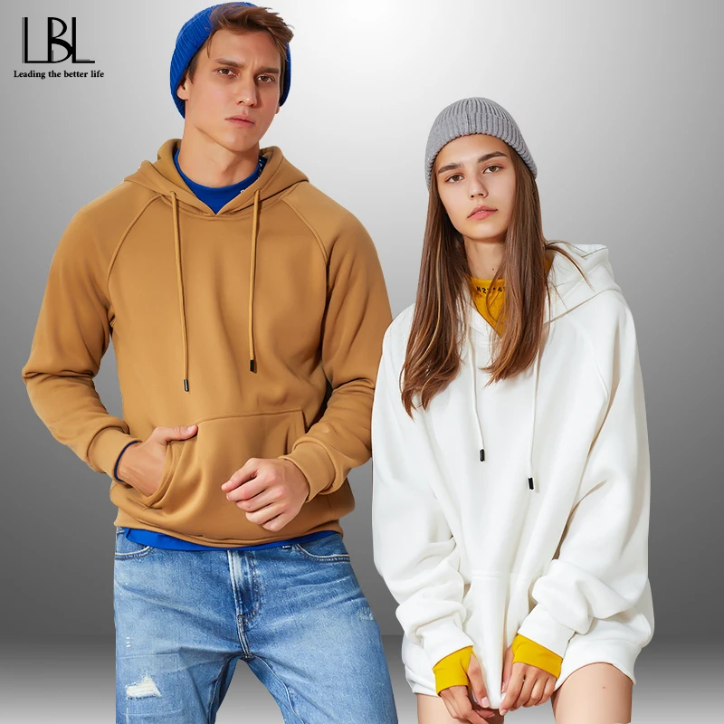 

Color Hooides Men Women Winter Autumn Thick Men's Hooded Sweatshirts Hip Hop Streetwear Solid Fleece Hoody Man Outwear USA Size