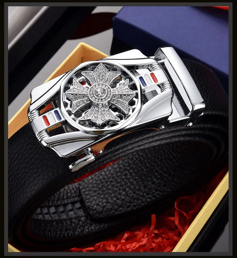 Cinturón de cuero con hebilla automática para hombre, cinturón de negocios de alta calidad, hebilla de cintura dorada, decoración de diamantes de imitación, cinturón de lujo 7 He500cf9c36c546978781dcad1d8d8dddU