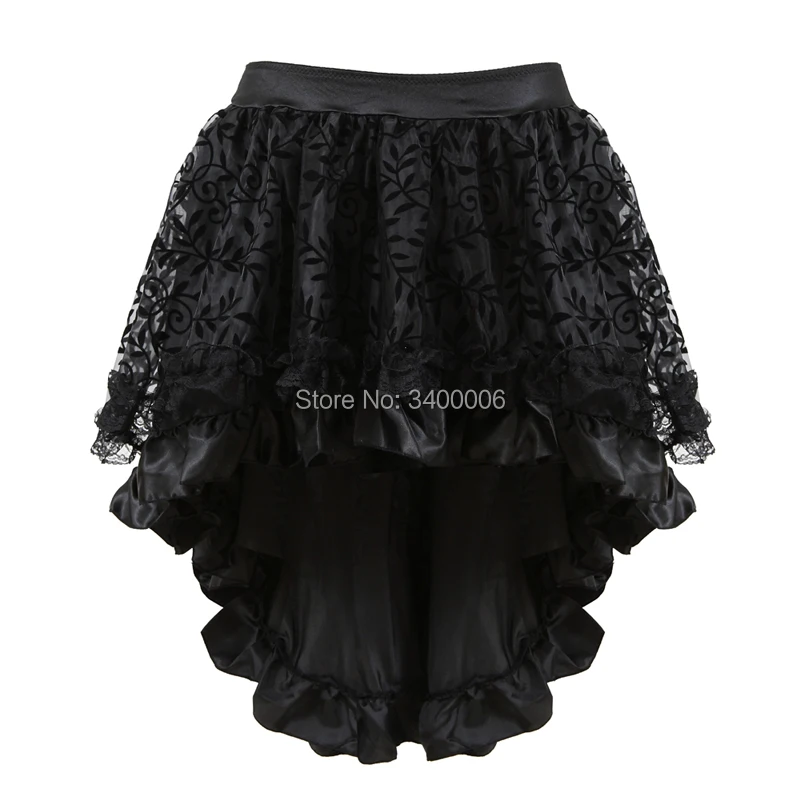 

Skirt For Women Victorian Burlesque Costumes Gothic Steampunk Clothing Ruffled Chiffon Black Multilayer Lace Matching Corset
