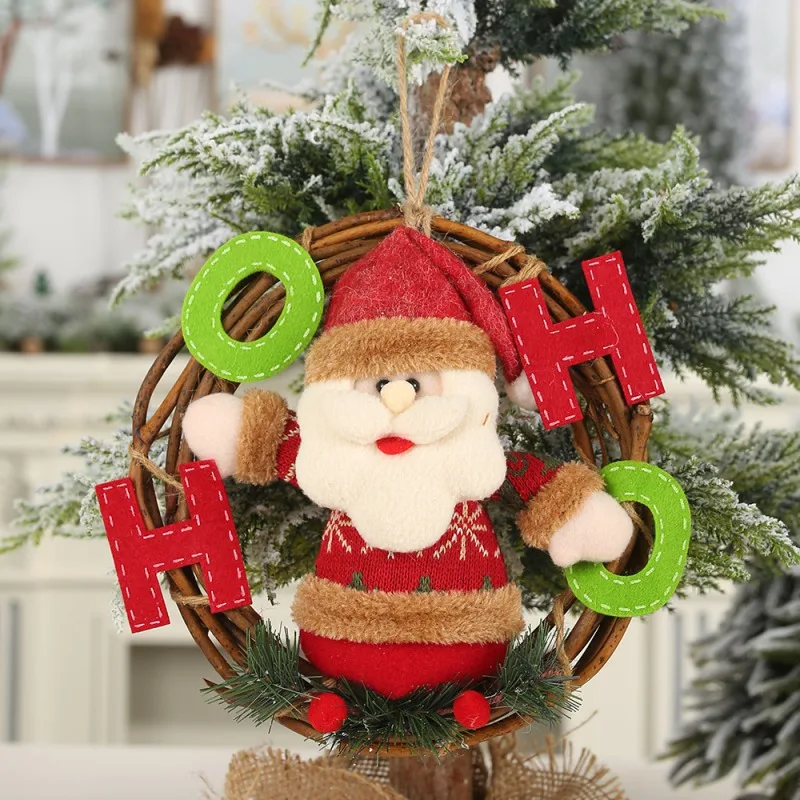 

Christmas Santa Claus/Snowman/Reindeer Pendant Party Decorative Rattan Cartoon Doll Hanging Wreath Ornaments Door Decorations