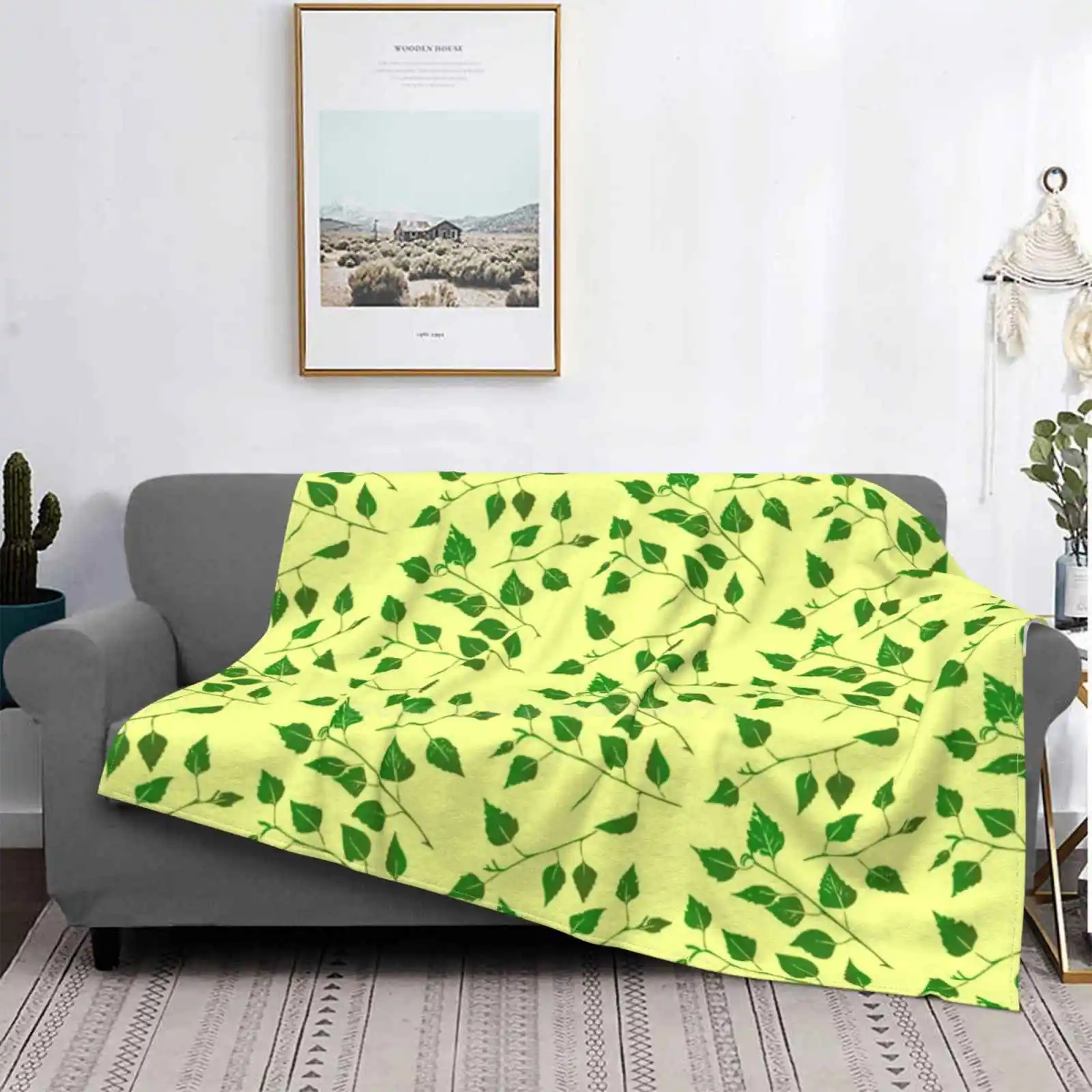 

Удобное теплое мягкое одеяло на четыре сезона с изображением листьев березы и стебля леса (бледно-желтого), березы