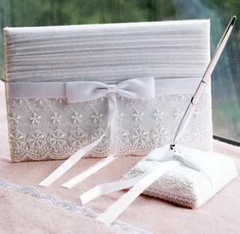 Delicate Bow Sash Lace Theme Wedding Guestbook & Pen Set With Bow knot Sash
Delicate Bow Sash Lace Theme Wedding Guestbook & Pen Set With Bow knot Sash