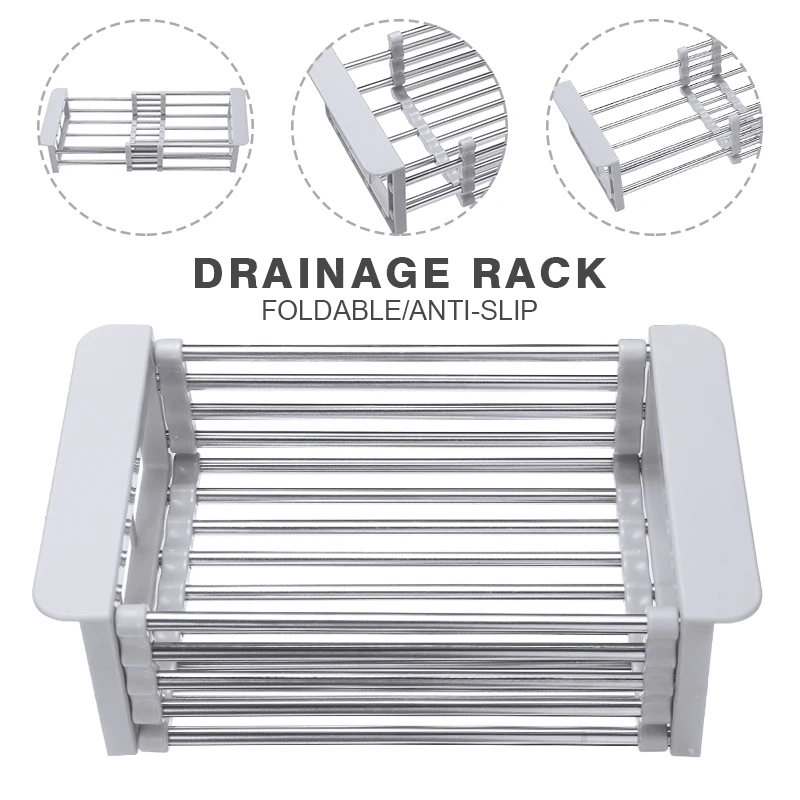 

Складная Сушилка для столовых приборов, корзина для сушки фруктов и овощей из нержавеющей стали, стойка для раковины, кухонный органайзер для чистки