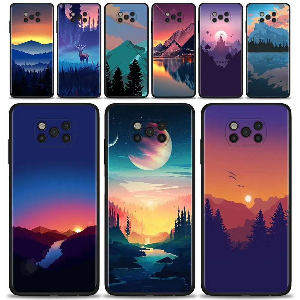 Чехол для смартфона Xiaomi Poco X3 NFC F3 GT M3 Note 10 11T 10T Pro 9T 11 Lite Civi Pocophone F1 Capa Mountain Sunset |