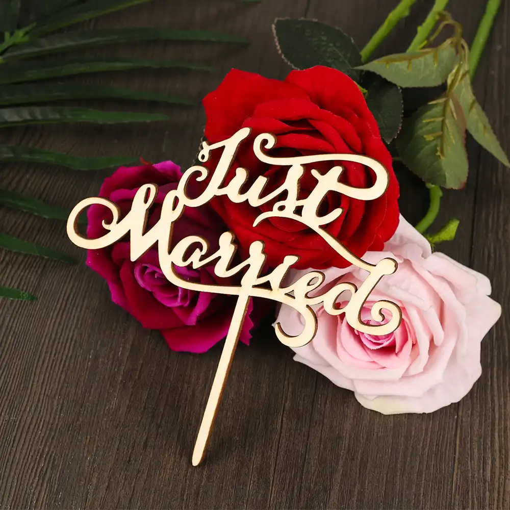 1pc vintage wooden laser cut letters cake topper