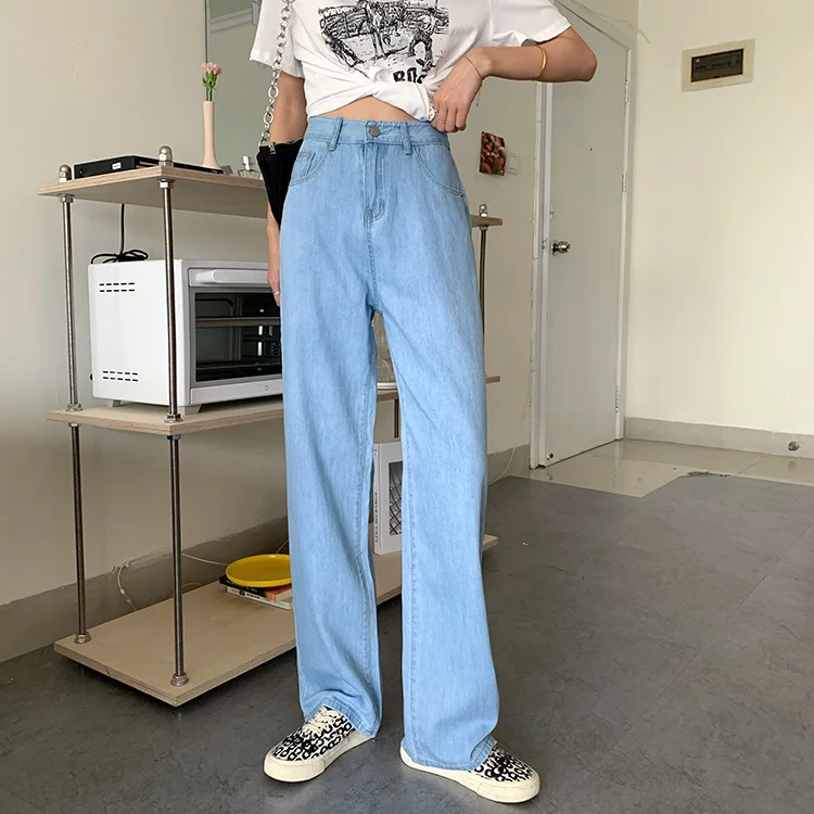New Light Blue Loose Wide Leg Jeans Women Washed vintage pant High Waist Straight Overalls Slim Long pants ka906
New Light Blue Loose Wide Leg Jeans Women Washed vintage pant High Waist Straight Overalls Slim Long pants ka906