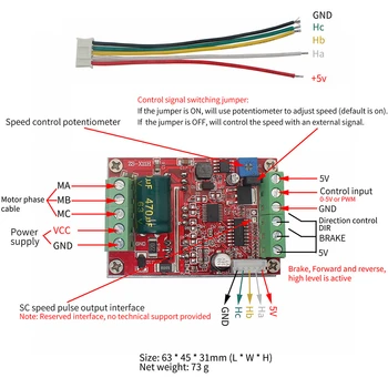 9V-60V 400W BLDC Three-phase Brushless DC Motor Controller PWM Hall Motor Control Driver Board 12V 24V 48V Positive/Reverse 
9V-60V 400W BLDC Three-phase Brushless DC Motor Controller PWM Hall Motor Control Driver Board 12V 24V 48V Positive/Reverse