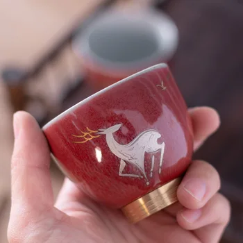 Red Copper Sole Kung Fu Cup Ceramic Handmade Coarse Pottery Tea Set Personal Tea Master Cup Single Cup Crimson Ceramic Teacups 
Red Copper Sole Kung Fu Cup Ceramic Handmade Coarse Pottery Tea Set Personal Tea Master Cup Single Cup Crimson Ceramic Teacups