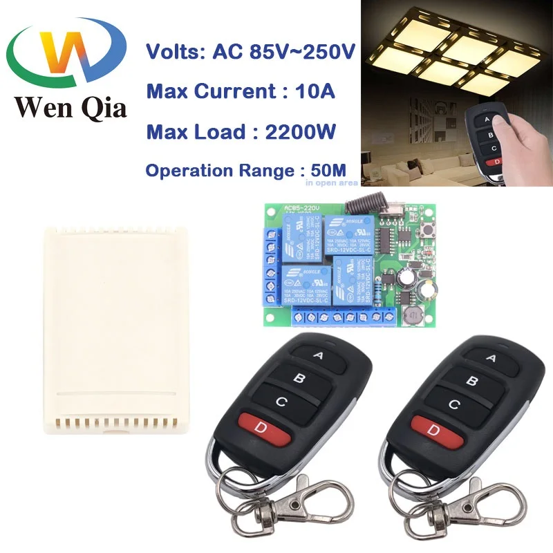 433RF Switch Remote Control AC220V 10A 4CH Relay Receiver and Transmitter for Garage\Door\LED\BulbGarage\Home appliance Control
433RF Switch Remote Control AC220V 10A 4CH Relay Receiver and Transmitter for Garage\Door\LED\BulbGarage\Home appliance Control