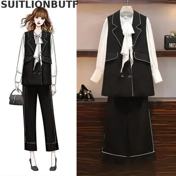 Perfect Quality 2020Spring Plus Size 3 Piece Set Women Black Suit Vest Chiffon Bow Tops Zipper Wed Leg Pants Elegant OL Suit Set
Perfect Quality 2020Spring Plus Size 3 Piece Set Women Black Suit Vest Chiffon Bow Tops Zipper Wed Leg Pants Elegant OL Suit Set