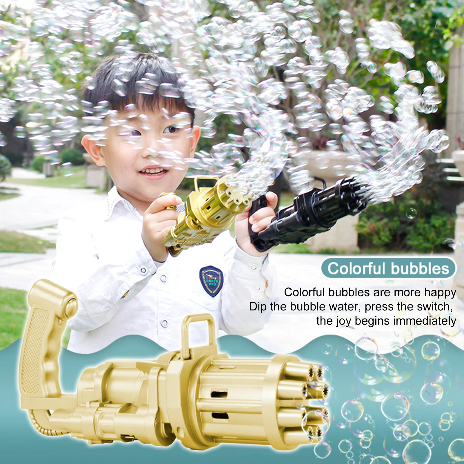 Kids Automatic Gatling Bubble Gun Toys Summer Soap Water Bubble Machine 2-in-1 Electric Bubble Machine For Children Gift Toys