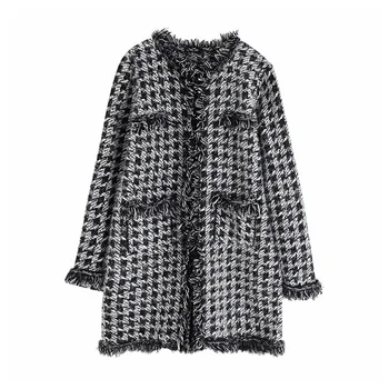 Women stylish houndstooth jacket coat Tassel pocket design long sleeve female fashion outwear long style chic tops mujer
Women stylish houndstooth jacket coat Tassel pocket design long sleeve female fashion outwear long style chic tops mujer