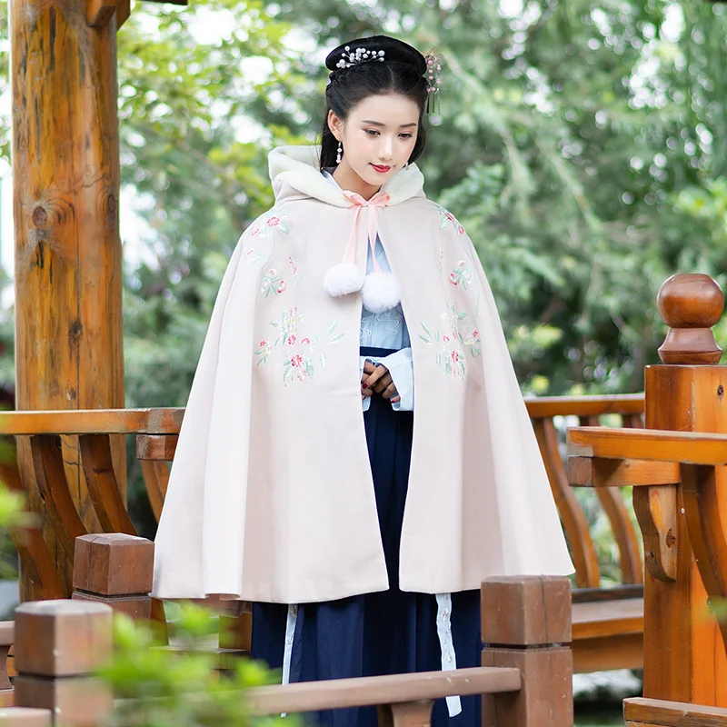 Chinese Traditional Ancient Hanfu Female Winter Embroidery Hooded Cloak Tang/Song Dynasty Beige Coat Blue Tops Skirt DQL2181
Chinese Traditional Ancient Hanfu Female Winter Embroidery Hooded Cloak Tang/Song Dynasty Beige Coat Blue Tops Skirt DQL2181