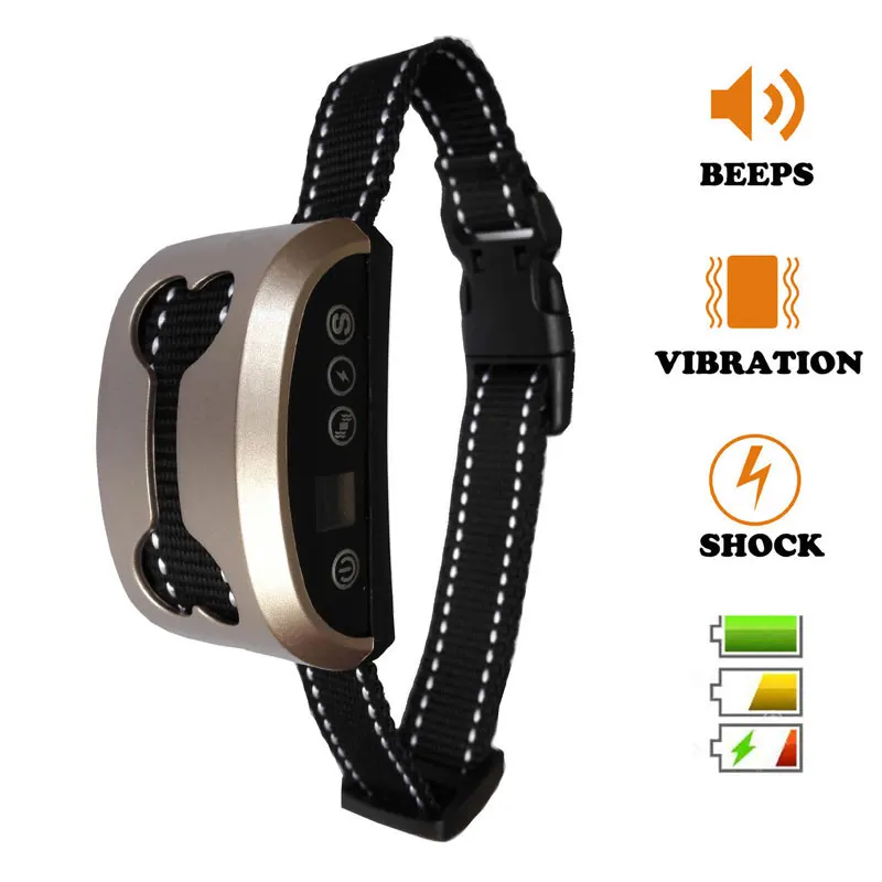 

Waterproof Stop Barking collar Large beep Sound Ultrasound Harmless Shock with USB Rechargeable Dog training Collar