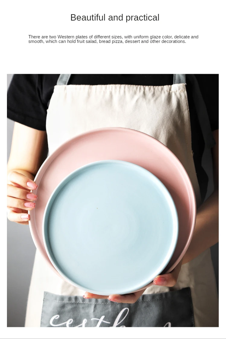 Domowa ceramika - nordycka, kreatywna, czerwona - taca do steków, gastronomiczna patelnia, pizza - okrągły talerz płytki i zastawa stołowa - Wianko - 6