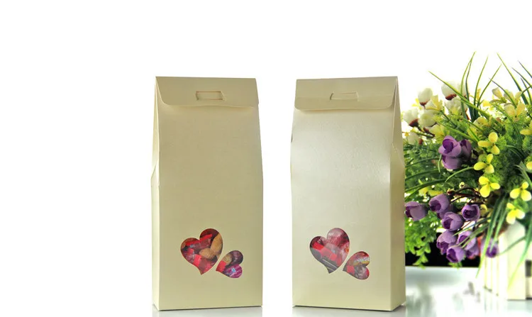 25pcs 110x230mm Folding Kraft Paper Heart Window Box Natural Kraft Paper Gift Packaging Box Party Paper Love Box