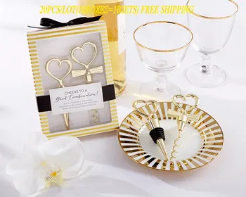(20Pcs/lot=10boxes) Wedding souvenirs of Gold Heart Bottle Stopper and Corkscrew Wine Set For wedding decoration and Party favor
(20Pcs/lot=10boxes) Wedding souvenirs of Gold Heart Bottle Stopper and Corkscrew Wine Set For wedding decoration and Party favor