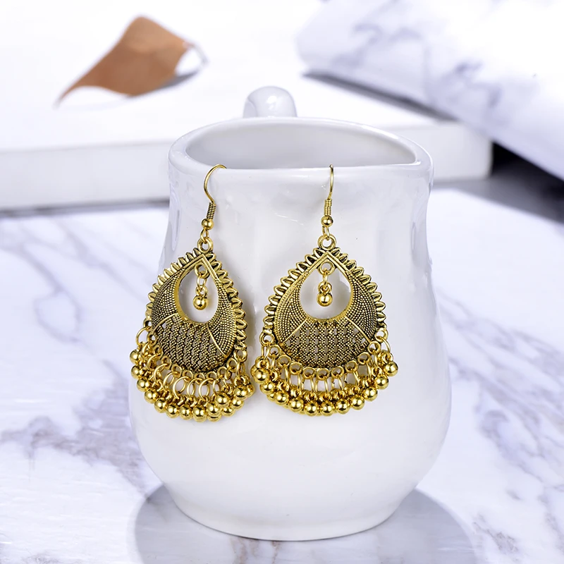 Vintage Drop Dangle Earrings for Women Fashion Jewelry boucle d’oreille Handmade Beads Hollow Ethnic Indian Earrings Brincos
