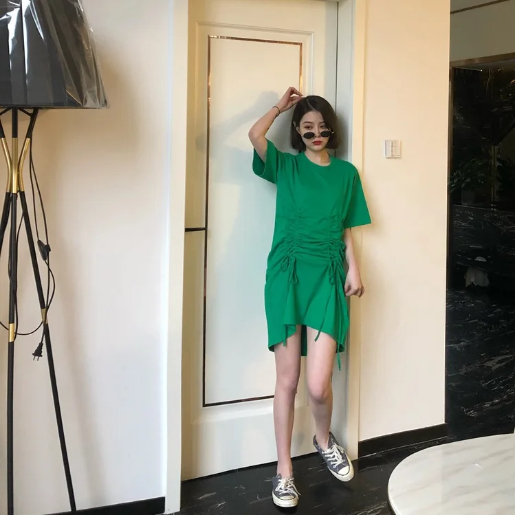 Fashion Loose Characteristics Drawstring Solid Color Dress Fashion Short Sleeve Blouses Mid-length Slimming
Fashion Loose Characteristics Drawstring Solid Color Dress Fashion Short Sleeve Blouses Mid-length Slimming