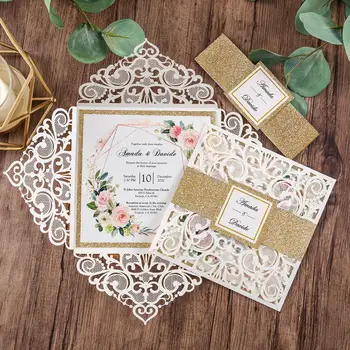 1pcs High Quality Square Glitter Wedding Invitations Burgundy Gold Silver White Blue Laser Cut Invitations with Belly Band 
1pcs High Quality Square Glitter Wedding Invitations Burgundy Gold Silver White Blue Laser Cut Invitations with Belly Band
