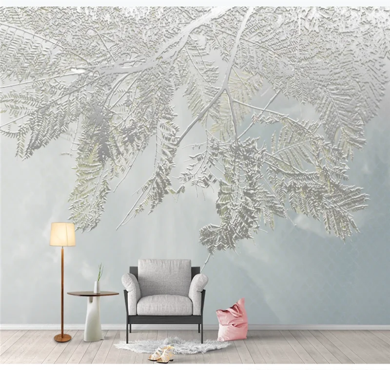 

Xuesu Green leaf watercolor style Nordic minimalist TV living room bedroom bedside custom wallpaper mural 3D/5D/8D photo wall