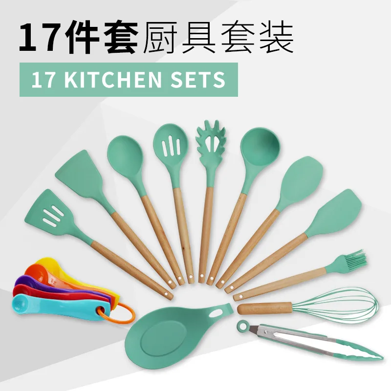 17-Piece Silicone Cookware Set Kitchen Tool Set With Wooden Handle Special Heat-Resistant Design Non-Stick Satula
17-Piece Silicone Cookware Set Kitchen Tool Set With Wooden Handle Special Heat-Resistant Design Non-Stick Satula