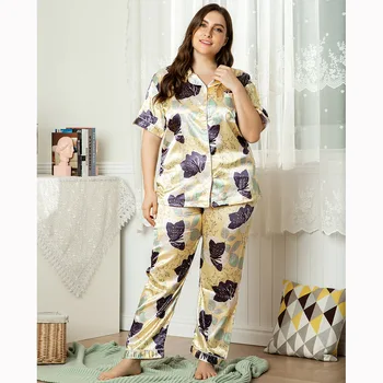 Spring and Summer Plus Size Home Wear Short Sleeve Imitation Silk Loose Pajama Set Pajamas for Women Pyjamas Women Night Gown
Spring and Summer Plus Size Home Wear Short Sleeve Imitation Silk Loose Pajama Set Pajamas for Women Pyjamas Women Night Gown