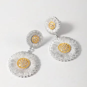 CMAJOR Solid Sterling Silver Jewelry Two Tone Vintage Elegant S925 Daisy Bellis Perennis Drop Earrings For Women
CMAJOR Solid Sterling Silver Jewelry Two Tone Vintage Elegant S925 Daisy Bellis Perennis Drop Earrings For Women